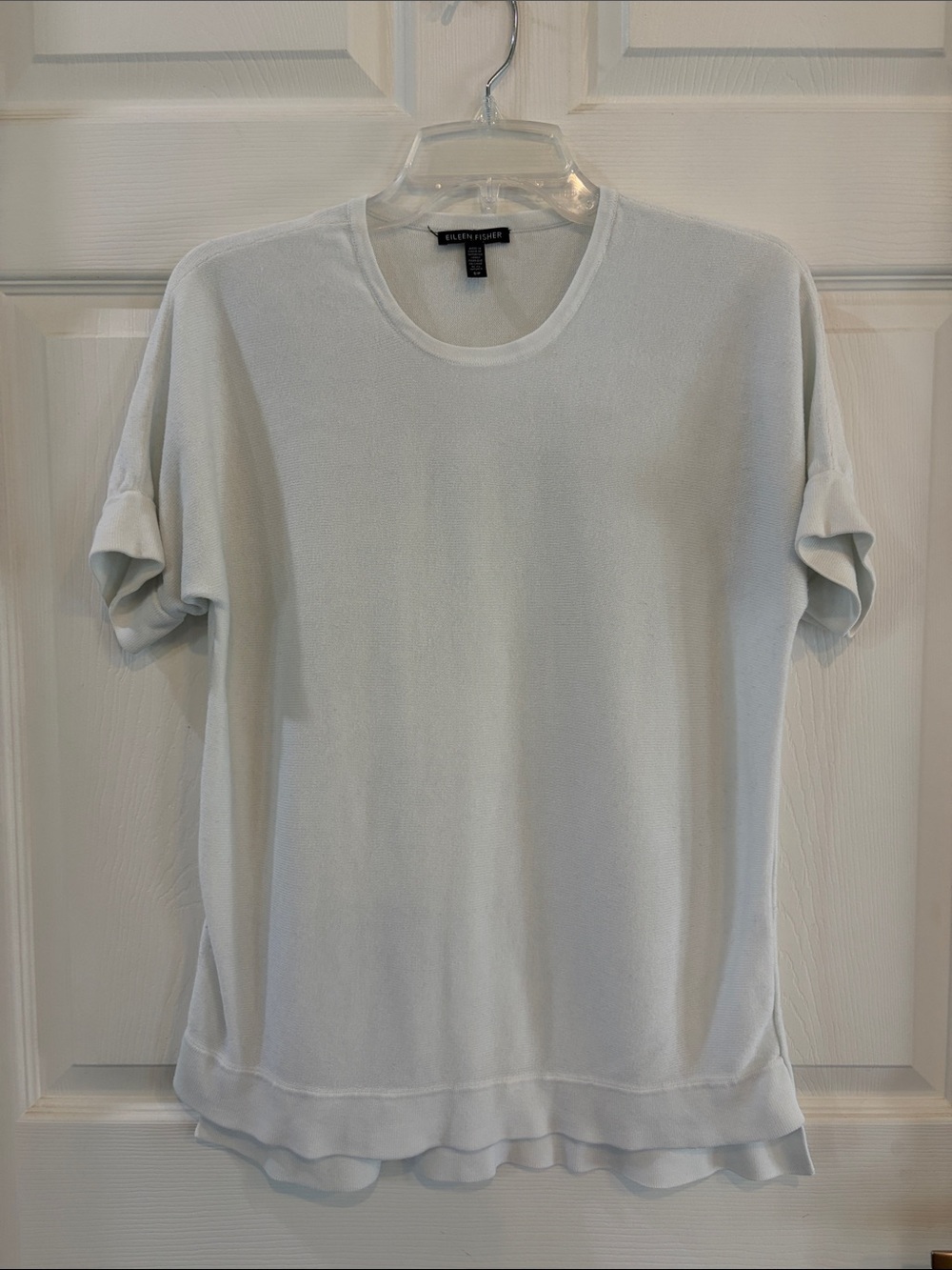 Eileen Fisher White Short-Sleeve Crewneck Sweater